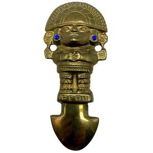 Brass Peru‎ Decor/Machu Picchu Art/Inca Art/Tribal Aztec Designs 6.1" x 2.7"